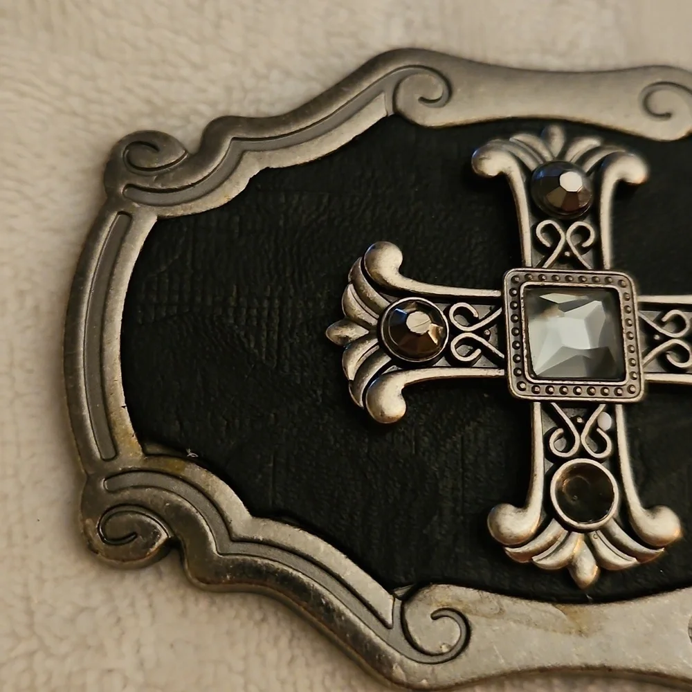 Vintage Ornate Two-tone Cross Punk Goth Metal Belt Buckle